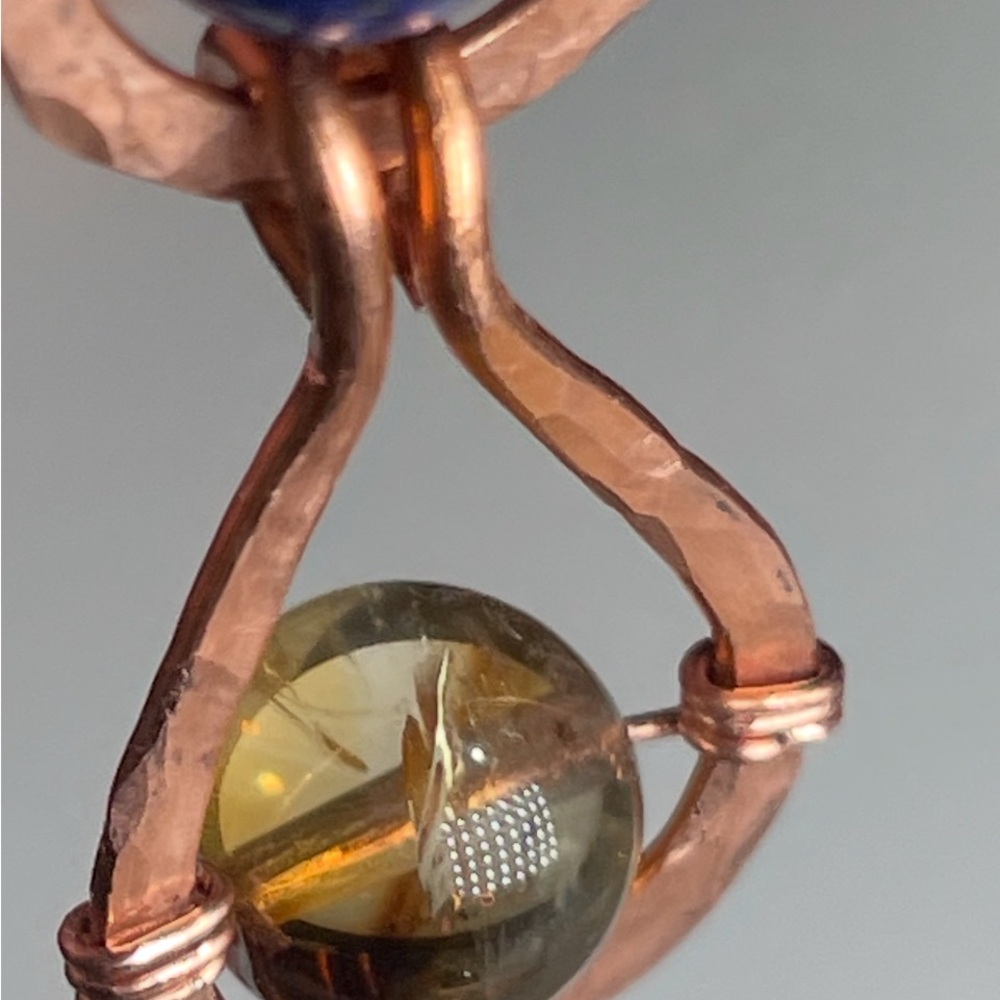Citrine And and Blue Lapiz Lazuli Gemstone Copper Boho Artisan Earrings - Picture 10 of 11